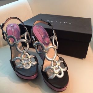 Celine patent leather wedge multi sz 7